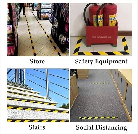 2 inch X 15 meter Pack of 1 Floor Marking Self Adhesive Safety Caution Tape High-Visibility Tape Bright Color PVC Vinyl Tape in Yellow Black Zebra Design