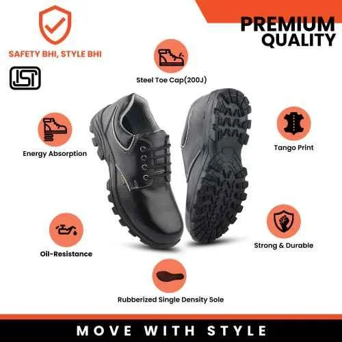 12 Fuel Leon R Grain Leather Steel Toe Black Safety Shoes with Rubber Sole |