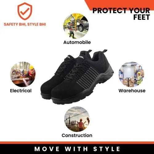 Fuel Aqua Fabric Steel Toe Black Safety Shoes with PU Single Density Sole |
