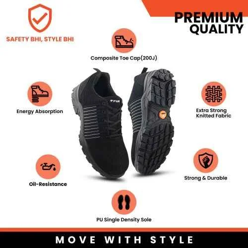 Fuel Aqua Fabric Steel Toe Black Safety Shoes with PU Single Density Sole |