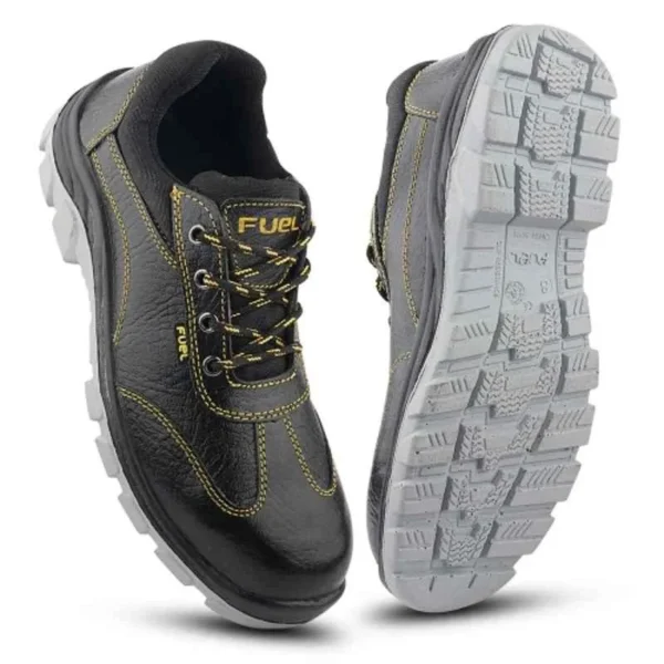 Fuel Mortar Grain Leather Steel Toe Black Safety Shoes with PU & PVC Double Density Sole |