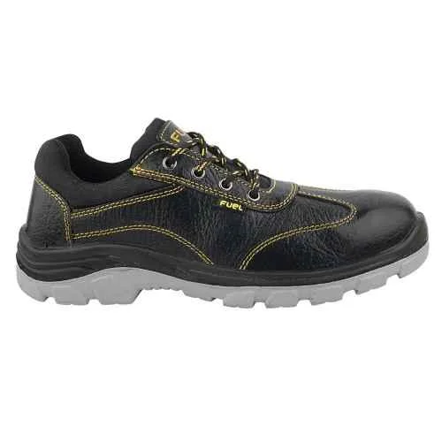 Fuel Mortar Grain Leather Steel Toe Black Safety Shoes with PU & PVC Double Density Sole |