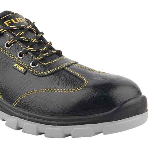 Fuel Mortar Grain Leather Steel Toe Black Safety Shoes with PU & PVC Double Density Sole |