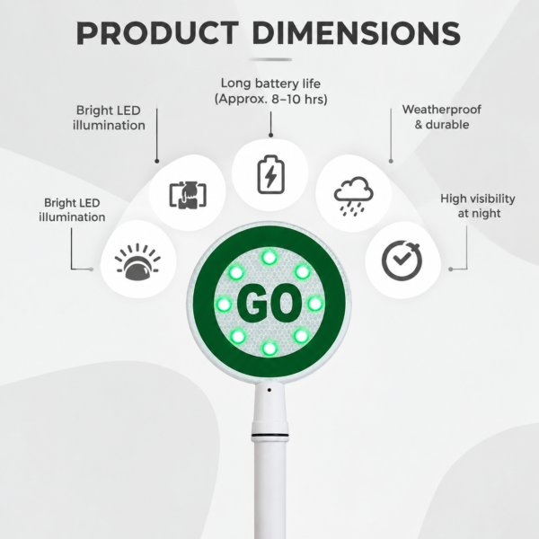Robustt Dual-Sided STOP/GO handheld Sign - High Visibility LED, Battery Operated, Portable, and Lightweight Stop Sign for Traffic Management |
