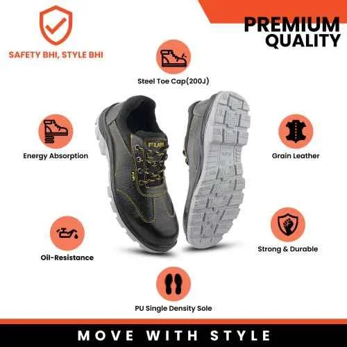 Fuel Mortar Grain Leather Steel Toe Black Safety Shoes with PU & PVC Double Density Sole |