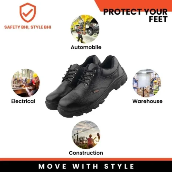 Fuel Spear SD Grain Leather Steel Toe Black Safety Shoes with PU Single Density Sole |