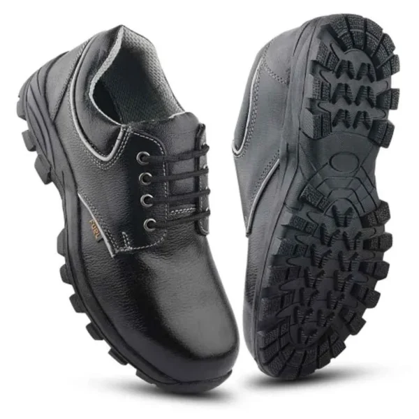 Fuel Leon R Grain Leather Steel Toe Black Safety Shoes with Rubber Sole |