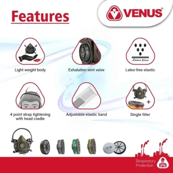 HALF FACE MASK VENUS V-500 + SINGLE FILTER V-7500 ISI |