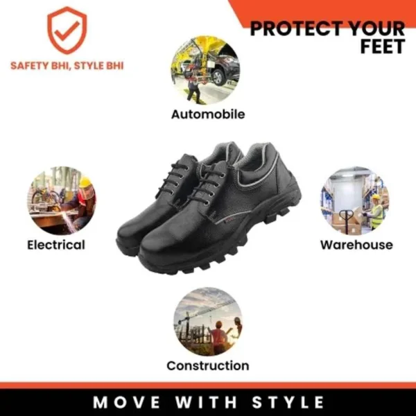 8 Fuel Leon R Grain Leather Steel Toe Black Safety Shoes with Rubber Sole |
